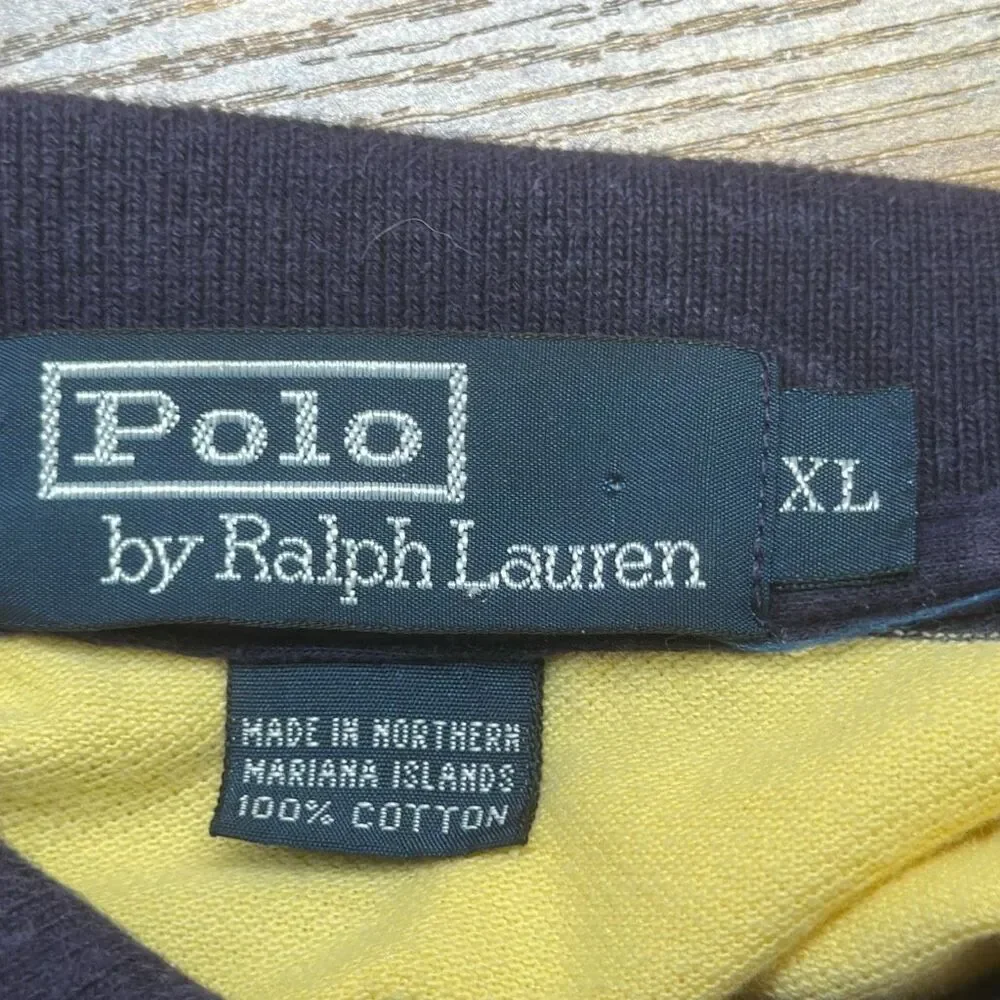 Vintage Polo Ralph Lauren‎ Polo Shirt XL Striped Blue Yellow 100% Cotton
